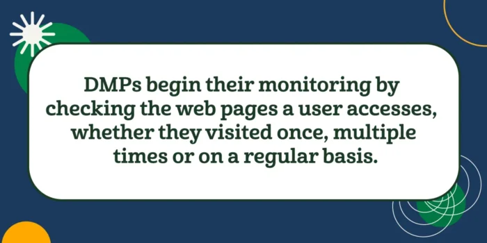 DMPs begin their monitoring by checking the web pages a user accesses, whether they visited once, multiple times or on a regular basis. 